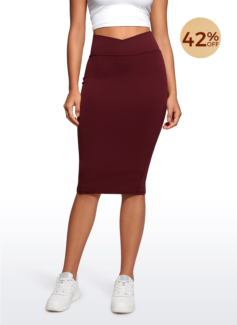 Jupe crayon mi-longue taille haute croisée en V Butterluxe 26''