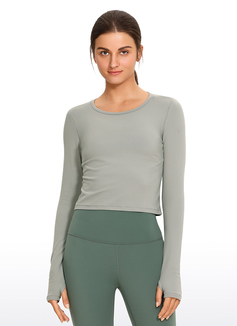 Brushed Long Sleeve with Thumbholes Cropped